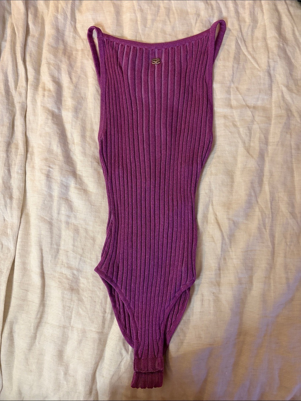 Sandro Ribbed Magenta One-Piece Bodysuit